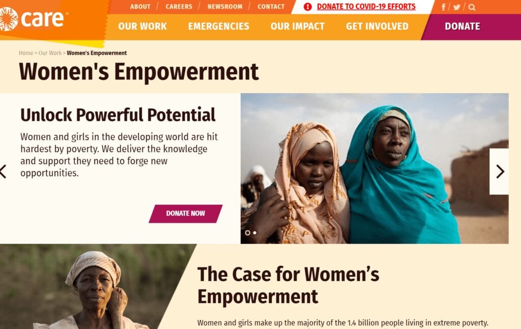 A screen shot of the website for women 's empowerment.